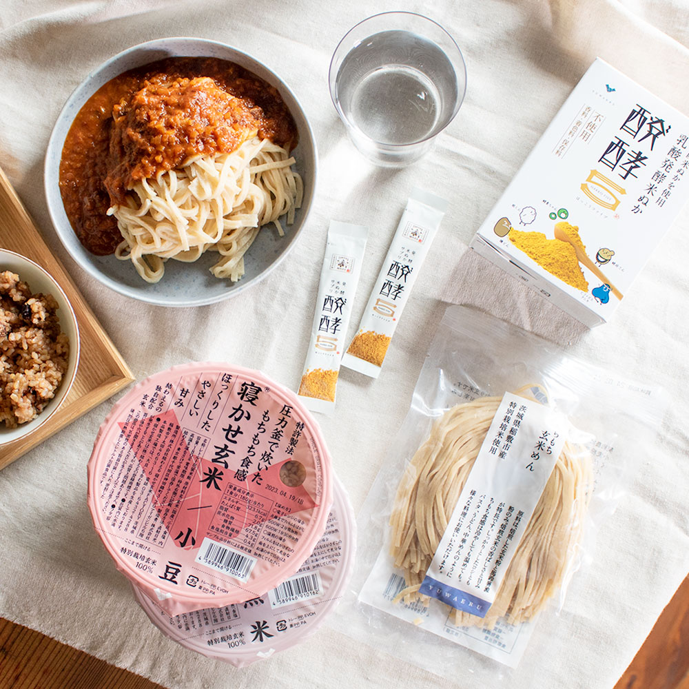 【お得な継続コース】寝かせ玄米4種ミックス 12食＋もちもち玄米めん 10食＋醗酵5